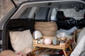 A cozy picnic in car trunk during winter