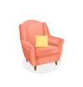 Cozy pink armchair with a pillow on an isolated white background. Vector illustration of a home chair for the interior Royalty Free Stock Photo