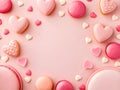 Cozy Pink Heart Macarons â Sweet Romantic Dessert Frame Royalty Free Stock Photo