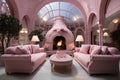 Cozy Pink Living Room with Plush Sofas, Elegant Fireplace, and Chic Decor, Crafting a Luxurious and Welcoming Interior