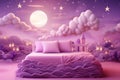 Cozy pink sofa in girly room with pink walls and cloud decorations