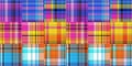 Cozy plaid patterns seamless border background in colorfull autum fall home decor. Woven patchwork style effect for Royalty Free Stock Photo