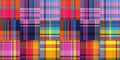 Cozy plaid patterns seamless border background in colorfull autum fall home decor. Woven patchwork style effect for Royalty Free Stock Photo