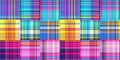 Cozy plaid patterns seamless border background in colorfull autum fall home decor. Woven patchwork style effect for Royalty Free Stock Photo