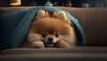 Cozy Pomeranian Pup Taking a Relaxing Couch Nap