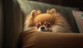Cozy Pomeranian Pup Taking a Relaxing Couch Nap
