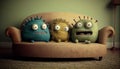 Cozy Quarantine Companions: Three Cute Stuffed Monsters Illustration