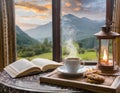 cozy reading coffee in a cabin