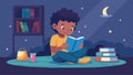 In a cozy reading corner a child eagerly swipes through pages of a virtual book on her tablet app stopping to answer