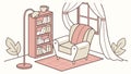 Cozy reading nook with armchair and books, ultimate relaxation. vector design Generative AI Royalty Free Stock Photo