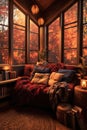 cozy reading nook with books on mental health topics