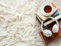 Cozy Reading Nook with a Cup of Tea and Headphones Royalty Free Stock Photo