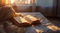 a cozy reading nook, with sunlight streaming onto highlighted quotes in a book, evoking a sense of introspection and