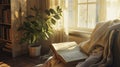 a cozy reading nook, with sunlight streaming onto highlighted quotes in a book, evoking a sense of introspection and