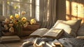 a cozy reading nook, with sunlight streaming onto highlighted quotes in a book, evoking a sense of introspection and