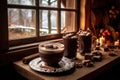 cozy reading nook with a view of the snowy landscape Royalty Free Stock Photo