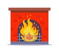 cozy red brick fireplace. home for heating the room. Royalty Free Stock Photo