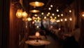 Cozy restaurant interior with dim lighting and tables, creating a warm and inviting atmosphere for dining Royalty Free Stock Photo