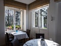 Cozy restaurant interior. Space filled with the morning sun