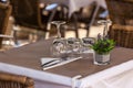 Cozy Restaurant tables ready for service Royalty Free Stock Photo