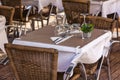 Cozy Restaurant tables ready for service Royalty Free Stock Photo