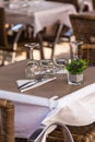 Cozy Restaurant tables ready for service Royalty Free Stock Photo