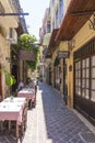 Cozy restaurants in Agion Deka street in the old town of Chania, Crete Royalty Free Stock Photo