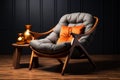 Cozy retreat Armchair, soft pillow, wooden design for comfortable living