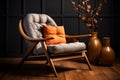 Cozy retreat Armchair, soft pillow, wooden design for comfortable living