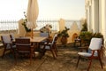 Cozy romantic balcony in a house in Greece Royalty Free Stock Photo