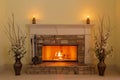 Cozy, romantic fire in an elegant fireplace on a cold winter`s day .