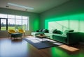 cozy room in the house, cheerful style, room decoration in yellow and green tones, modern and minimalist apartment design, Royalty Free Stock Photo