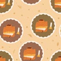 Cozy round seamless pattern. Circle emblem with warm clothes and scented candle repeat background. Vector hand drawn flat Royalty Free Stock Photo