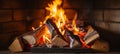 Cozy rustic fireplace with burning firewood creating warm and inviting ambiance