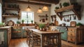Cozy Rustic Kitchen with Wooden Furniture and Vintage Decor Royalty Free Stock Photo