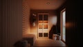 Cozy sauna concept, warm light, country house, hotel, Generative AI