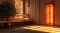Cozy sauna room with infrared heater. Comfortable wellness space for relaxation Royalty Free Stock Photo