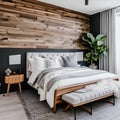 18 A cozy, Scandinavian-inspired bedroom with a mix of textured fabrics, a wooden bed frame, and a statement wall hanging4, Gene