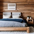 18 A cozy, Scandinavian-inspired bedroom with a mix of textured fabrics, a wooden bed frame, and a statement wall hanging5, Gene