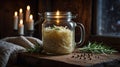 Warm Candlelight Illuminates Fermented Cabbage in Rustic Jar Royalty Free Stock Photo