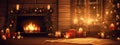 A cozy scene with flickering candles, warm blankets, and a crackling fireplace, creating a serene and inviting atmosphere for