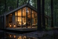 Cozy self contained house in the summer forest. Generative AI