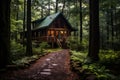 Cozy self contained house in the summer forest. Generative AI