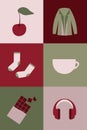 cozy set retro cherry cup chocolate sweater headphone socks