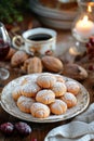 Homemade Sardinian Amaretti cookies on a rustic table with coffee