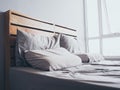 Cozy simple loft wooden bed.