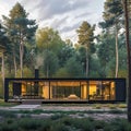 Cozy Single-Storey Smart Modular House with Chimney in Forest