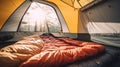 A cozy sleeping bag inside a spacious tent