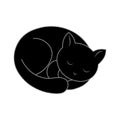 Cozy sleeping black cat illustration on white background