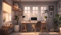 Cozy small home office interior - Generative Royalty Free Stock Photo